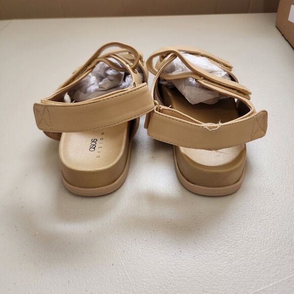 Asos Design Sandals Womens 8 Beige Sporty Straps Grandmacore Open Toe Flaw - Picture 2 of 8